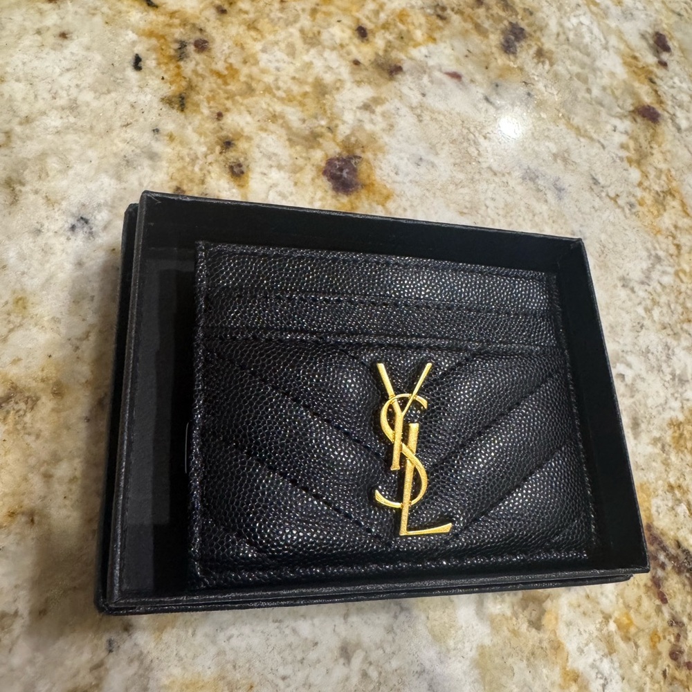 YSL Monogram Card Case in Grained Leather